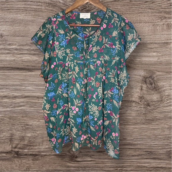 Everly Tops - Everly Green Floral boho Blouse
